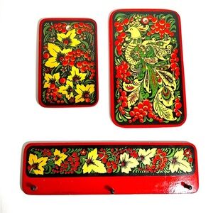 Vintage Wall Hanging Set, Key/Utensil Holder, Wood Ornamental